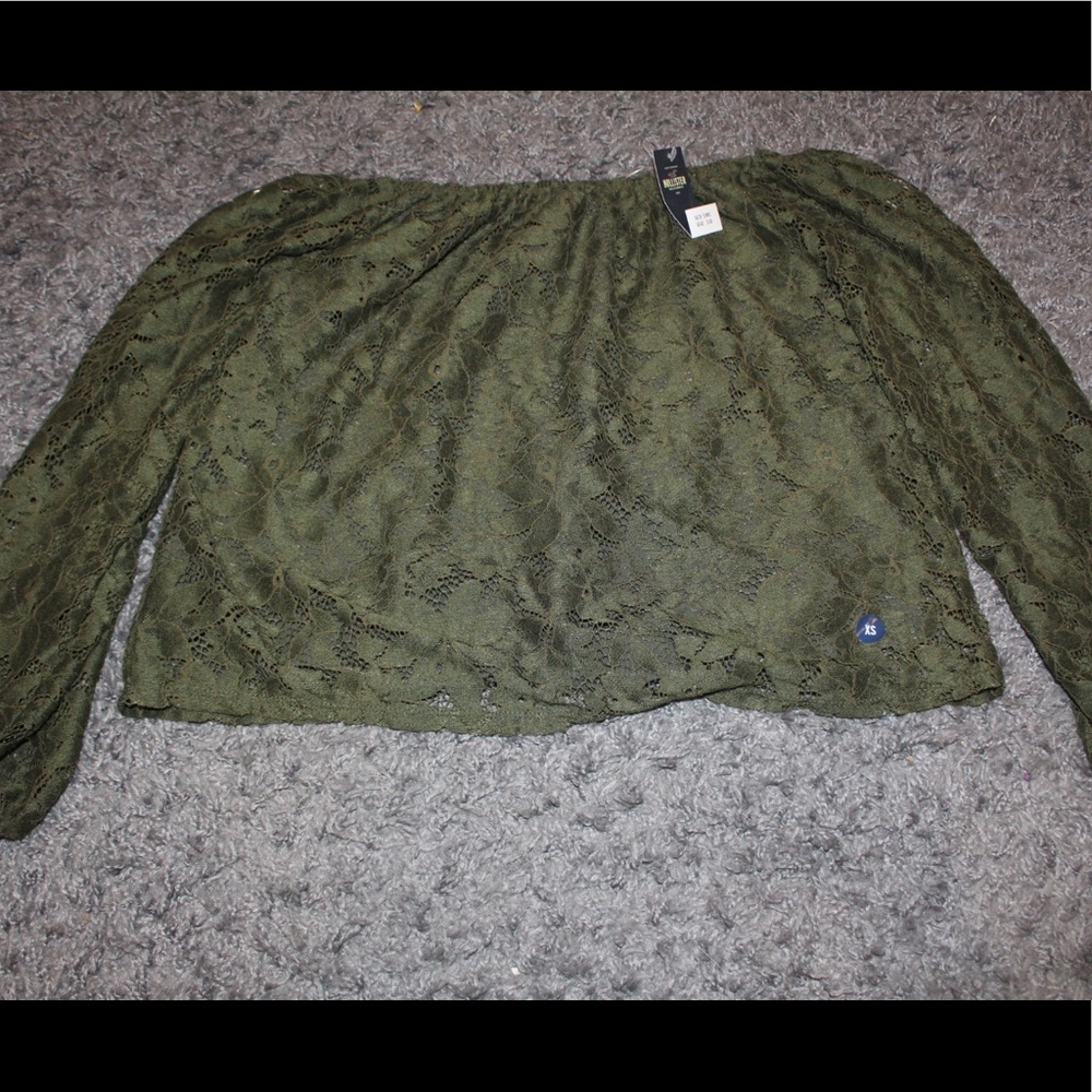 Hollister Dark Green Off the Shoulder Top